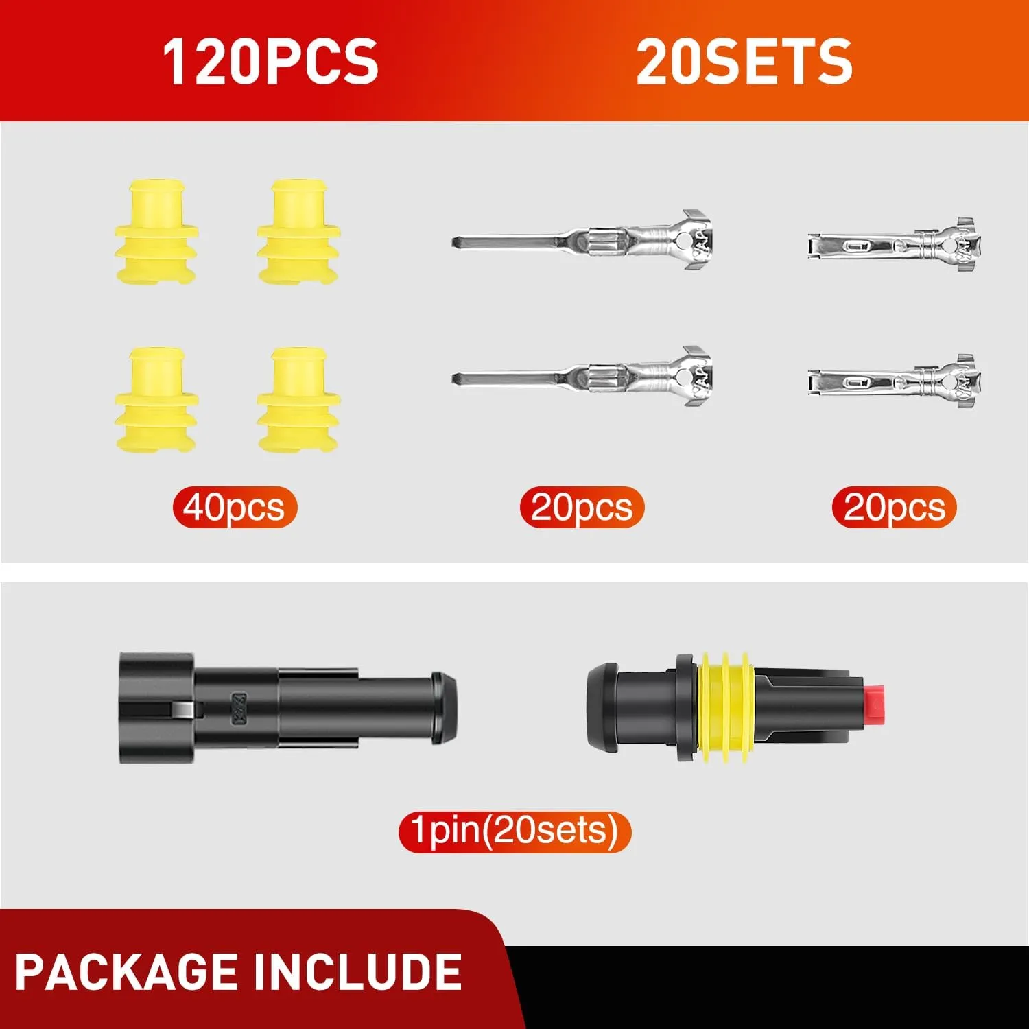 120PCS 1 Pin Electrical Connector Plug Male Female Terminal Wire Connector