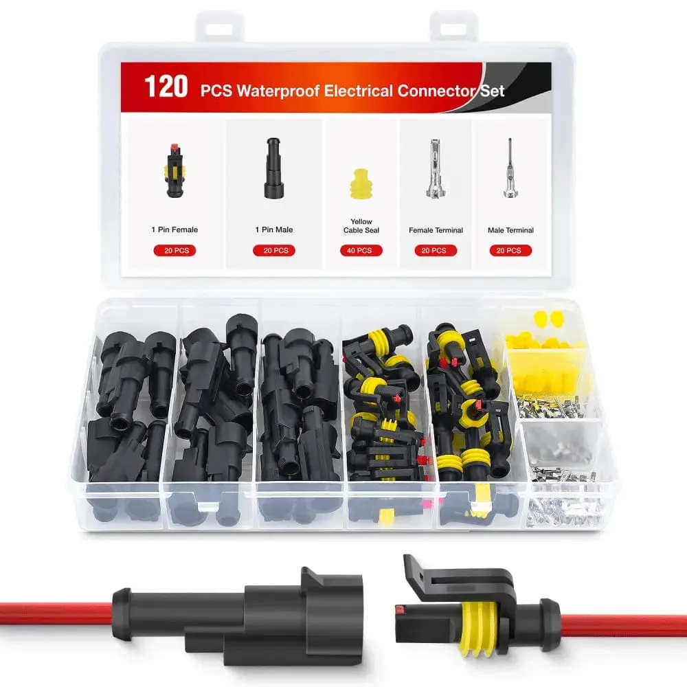 120PCS 1 Pin Electrical Connector Plug Male Female Terminal Wire Connector