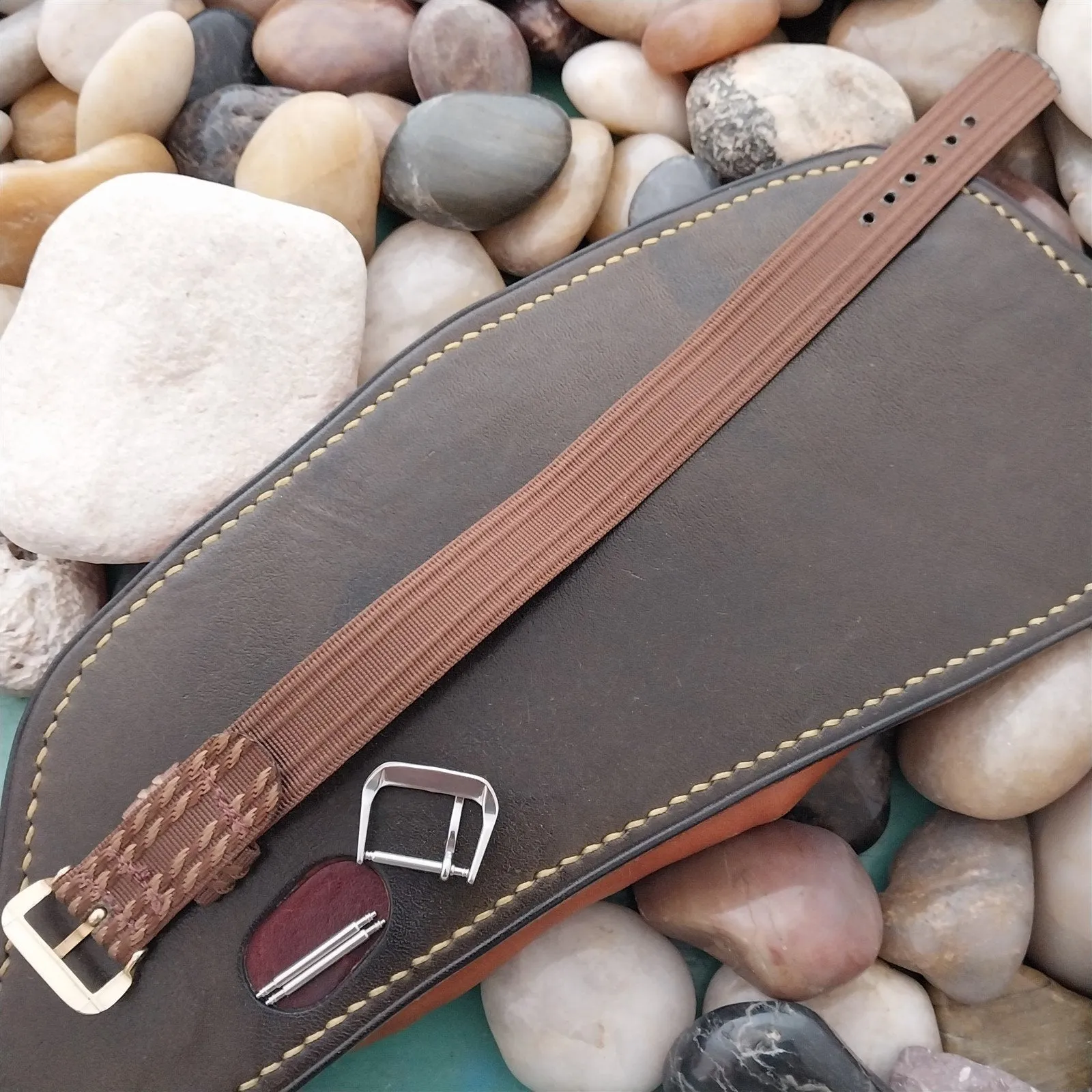 16mm Brown Patterned Nylon 1-Piece Slip-Through Unused 1950s Vintage Watch Band