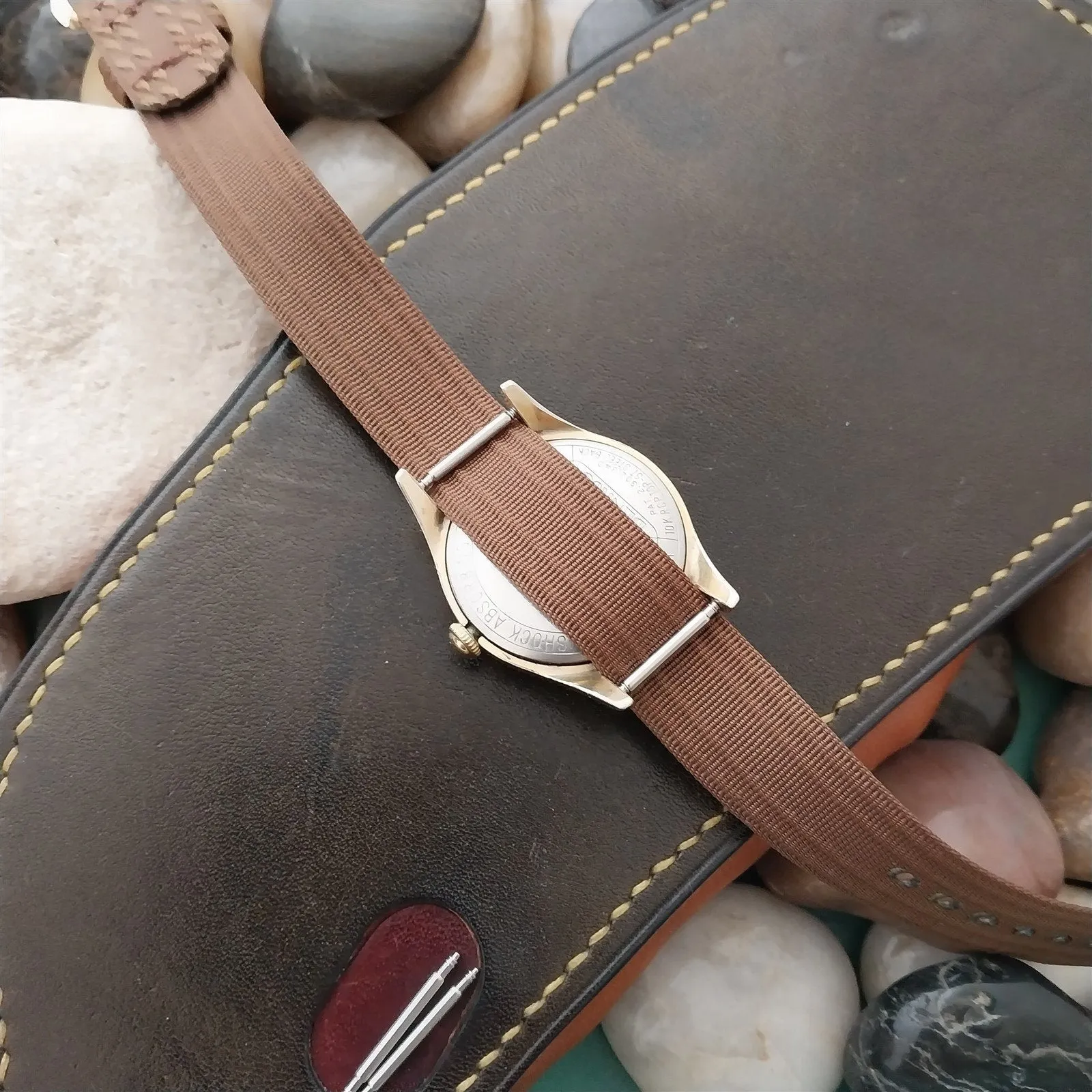 16mm Brown Patterned Nylon 1-Piece Slip-Through Unused 1950s Vintage Watch Band
