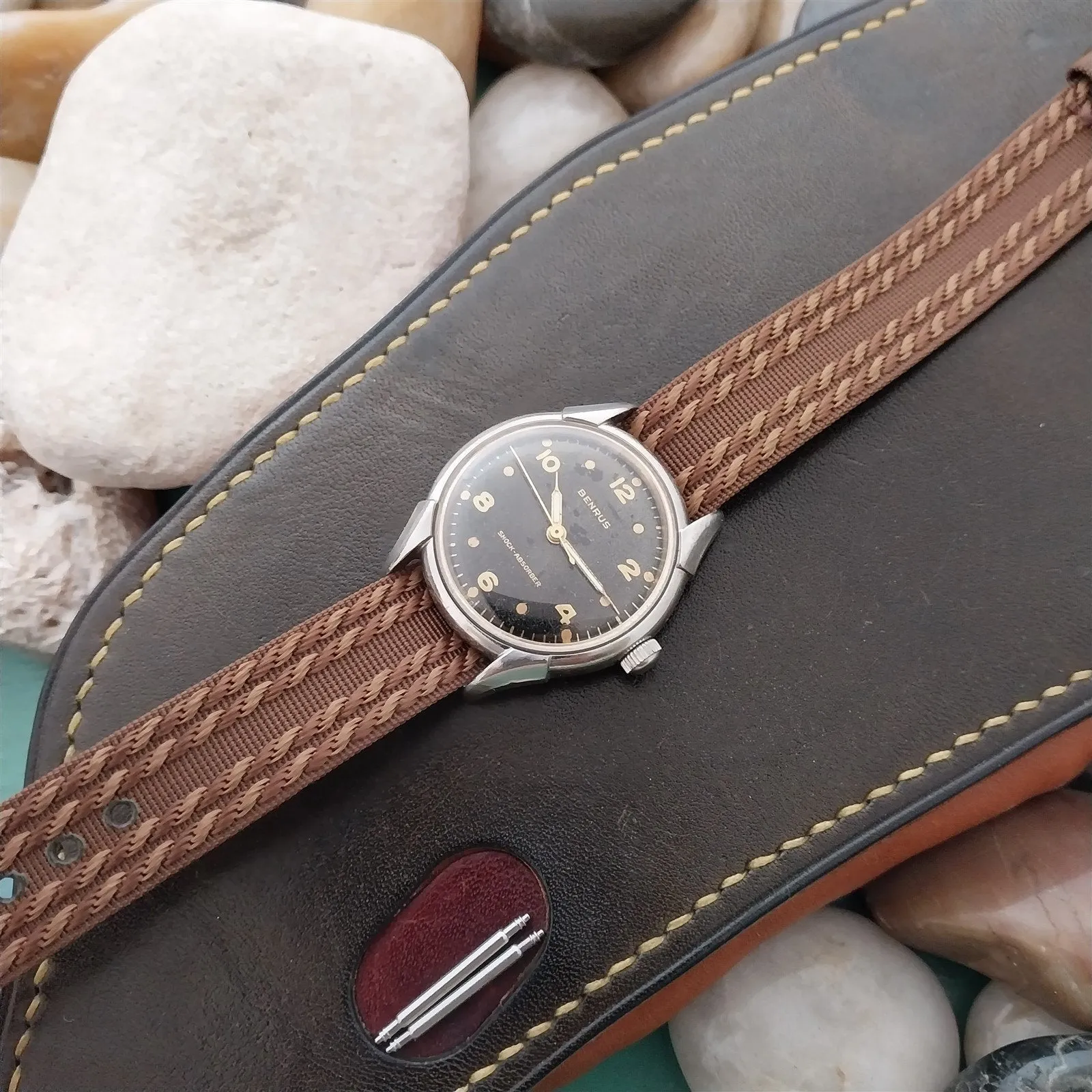 16mm Brown Patterned Nylon 1-Piece Slip-Through Unused 1950s Vintage Watch Band