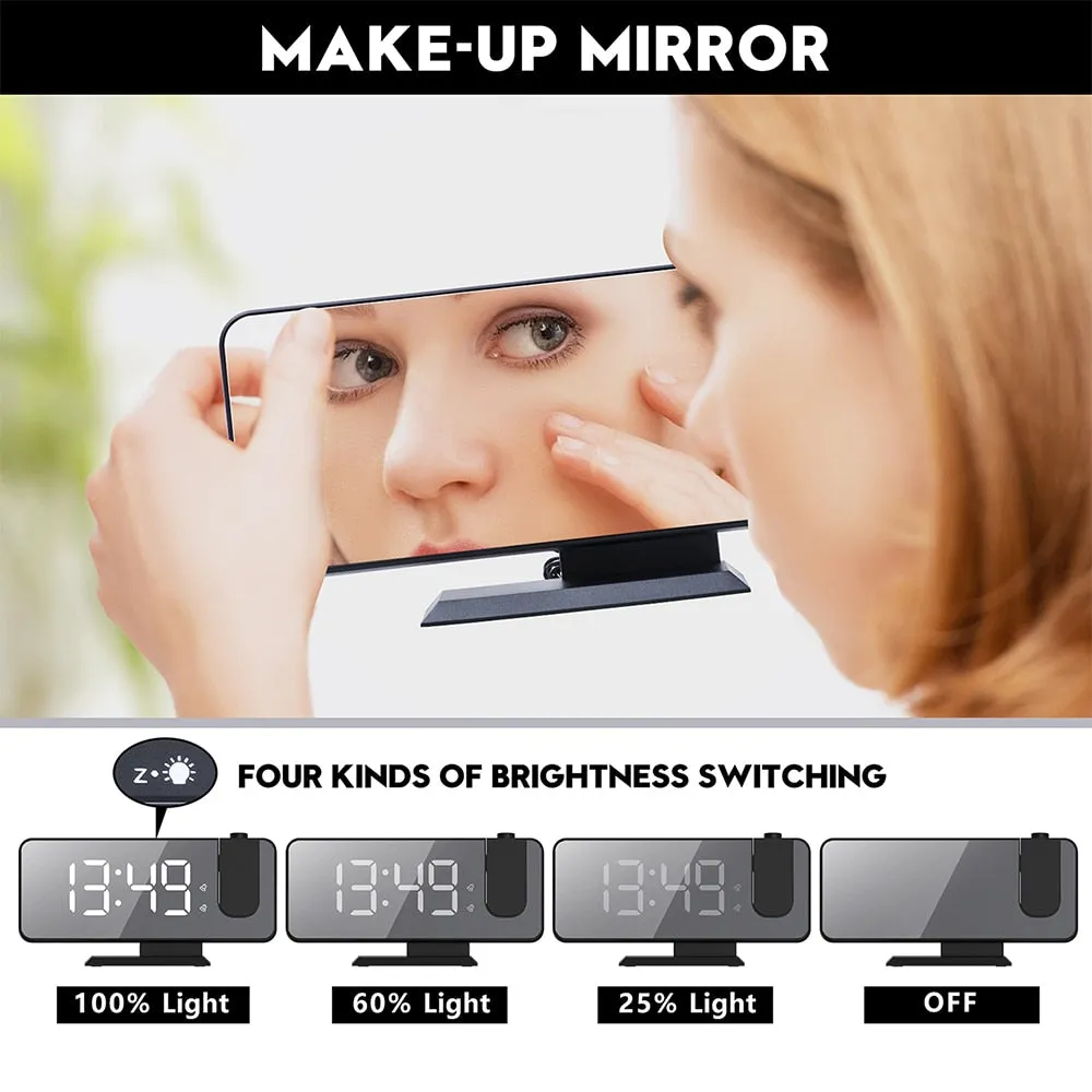 180° Time Projection LED Digital Smart Alarm Clock Watch Table Electronic Desktop Clocks USB Wake Up Bedroom Bedside Clock
