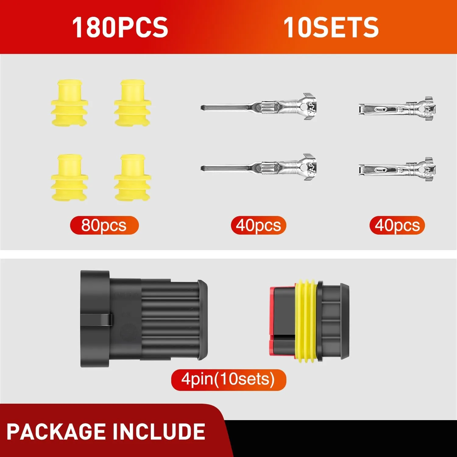 180PCS 4 Pin Electrical Connector Plug Male Female Terminal Wire Connector
