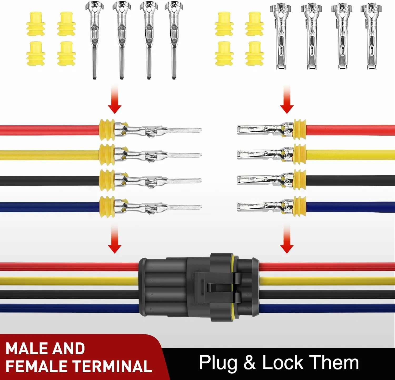 180PCS 4 Pin Electrical Connector Plug Male Female Terminal Wire Connector