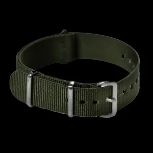 18mm Olive NATO Military Watch Strap with Brushed Stainless Steel Fasteners