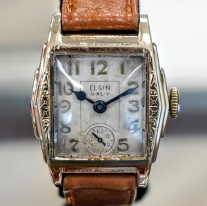1933 ELGIN Art Deco Engraved Case Wristwatch 17 Jewels Grade 487 Vintage U.S.A Watch