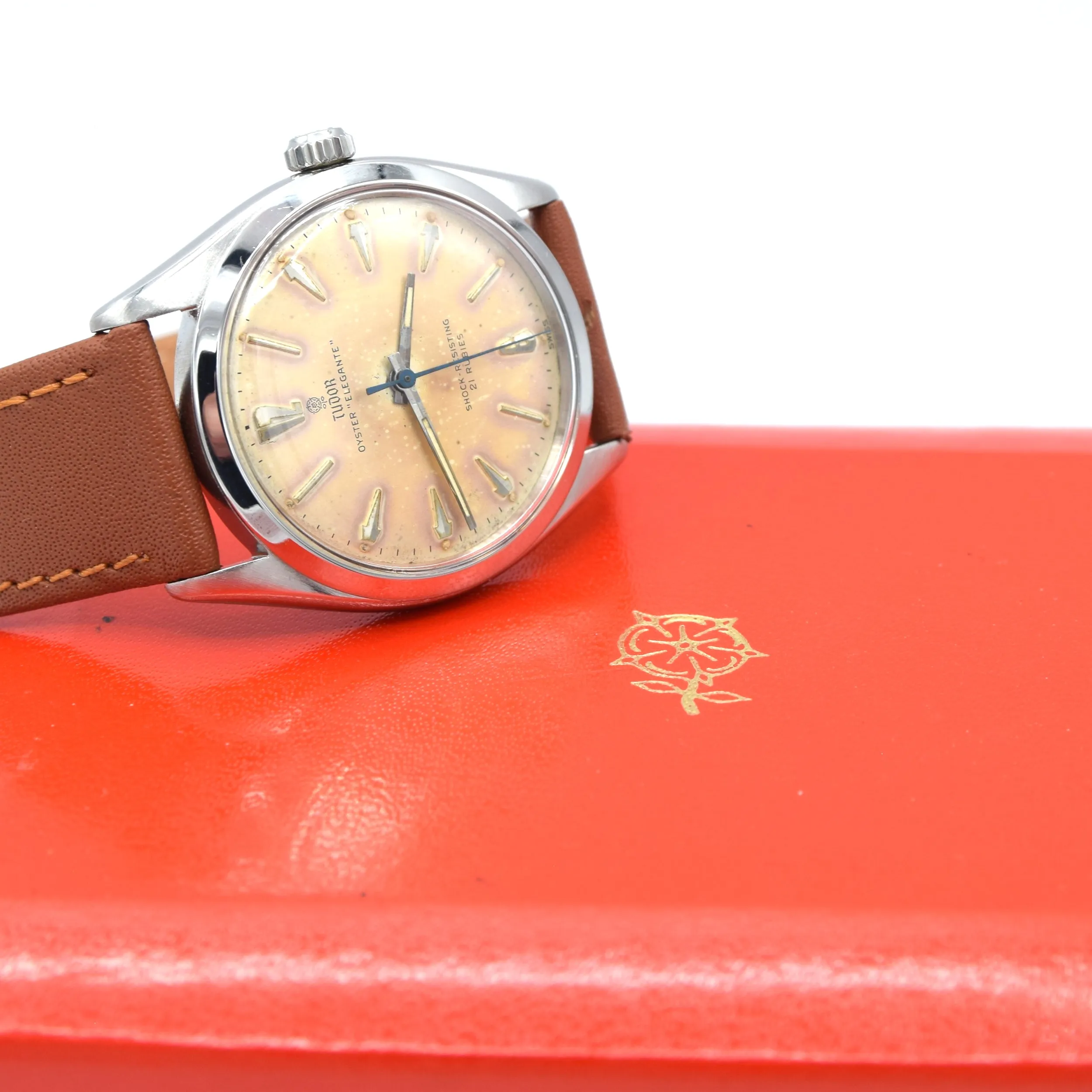 1957 Tudor Oyster 'Elegante' Wristwatch Model 7960 with rare patina Dial in Stainless Steel   Box