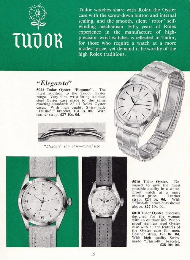 1957 Tudor Oyster 'Elegante' Wristwatch Model 7960 with rare patina Dial in Stainless Steel   Box