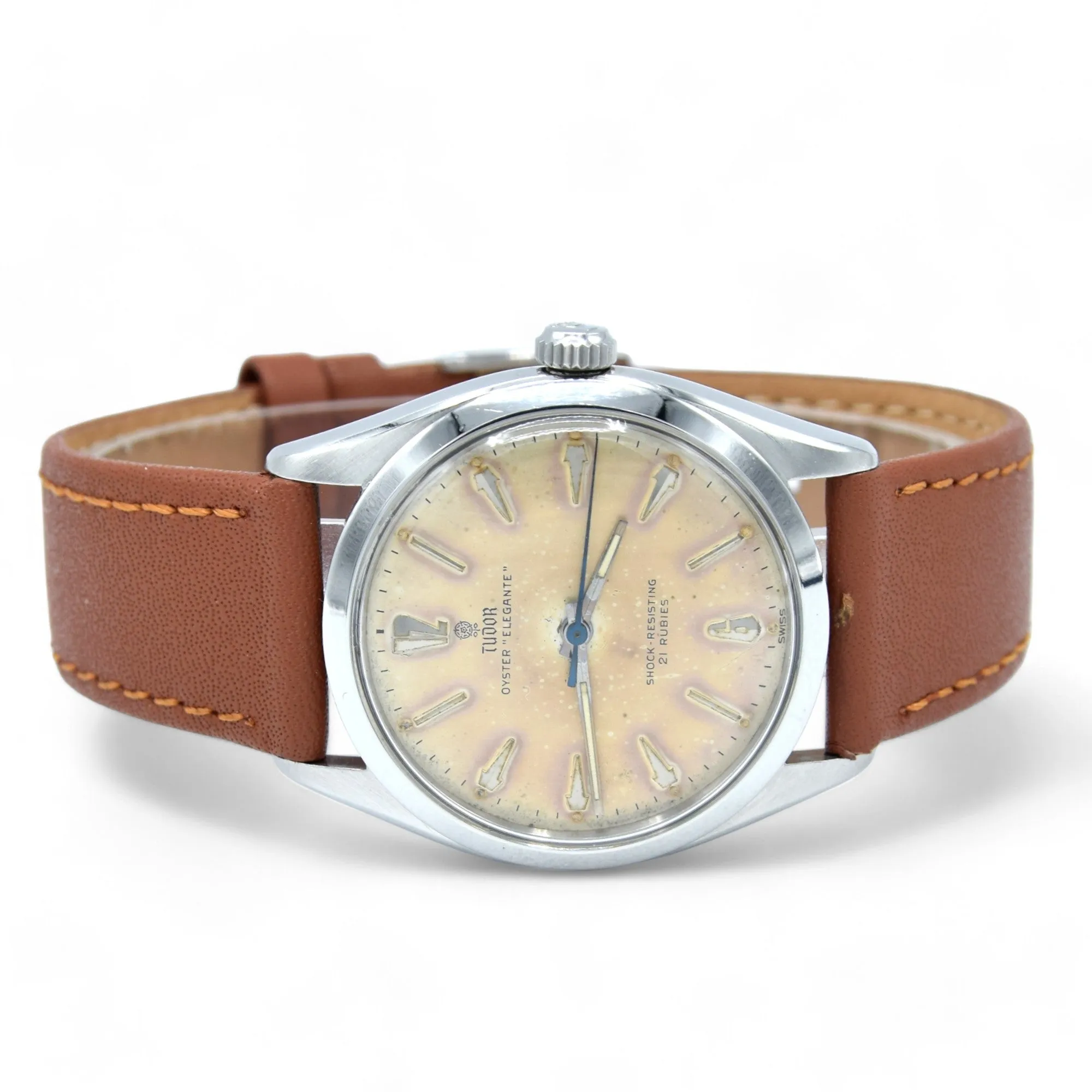 1957 Tudor Oyster 'Elegante' Wristwatch Model 7960 with rare patina Dial in Stainless Steel   Box