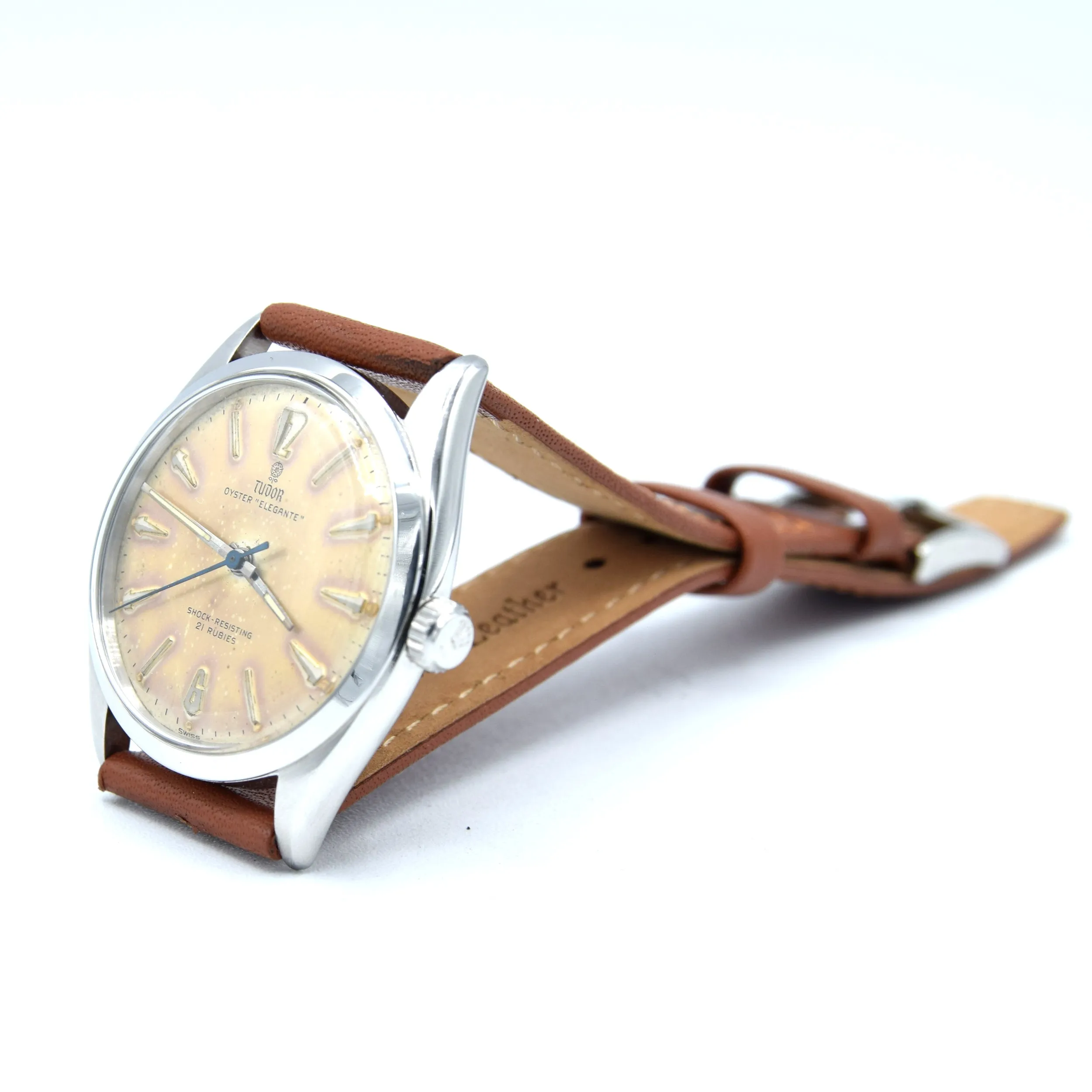 1957 Tudor Oyster 'Elegante' Wristwatch Model 7960 with rare patina Dial in Stainless Steel   Box