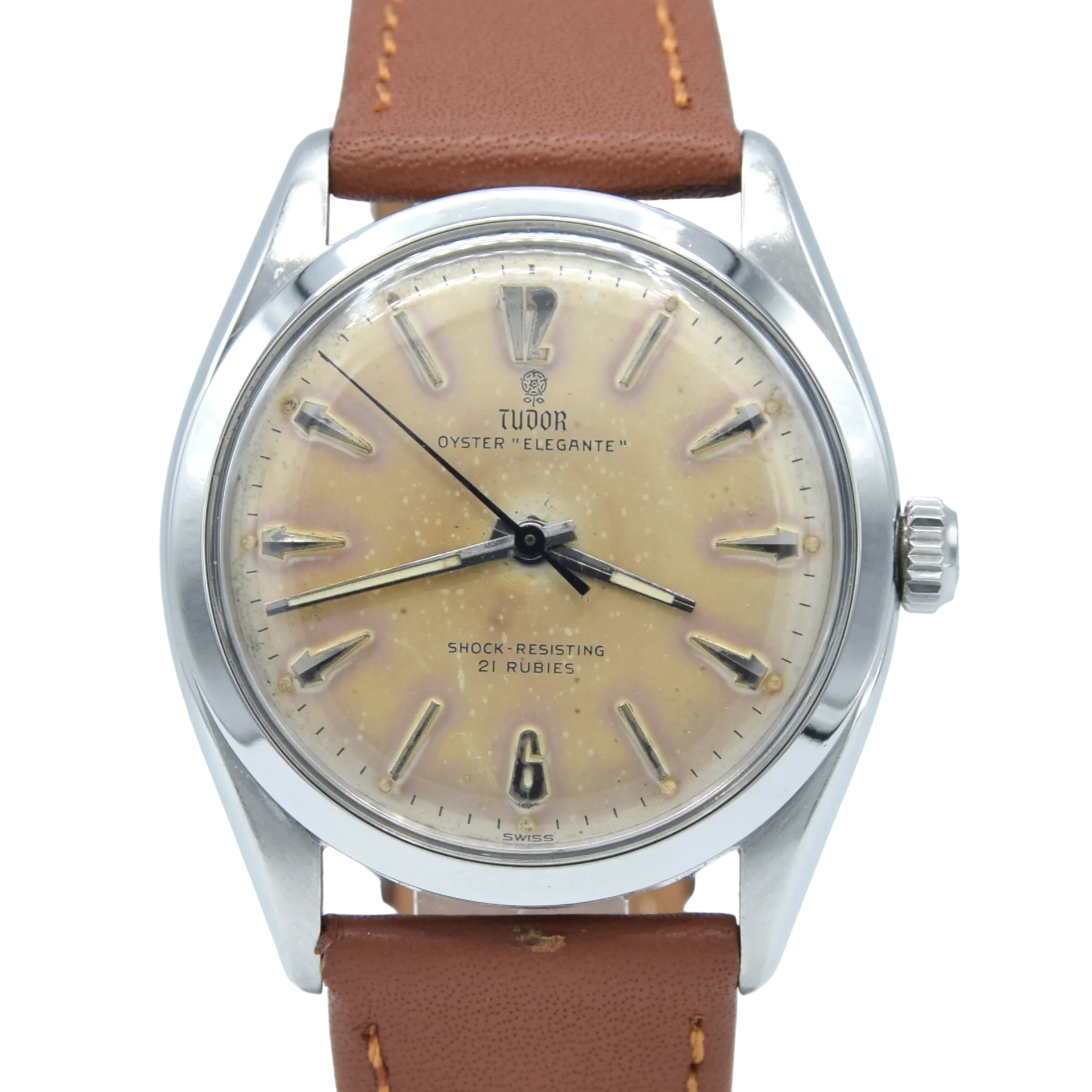 1957 Tudor Oyster 'Elegante' Wristwatch Model 7960 with rare patina Dial in Stainless Steel   Box