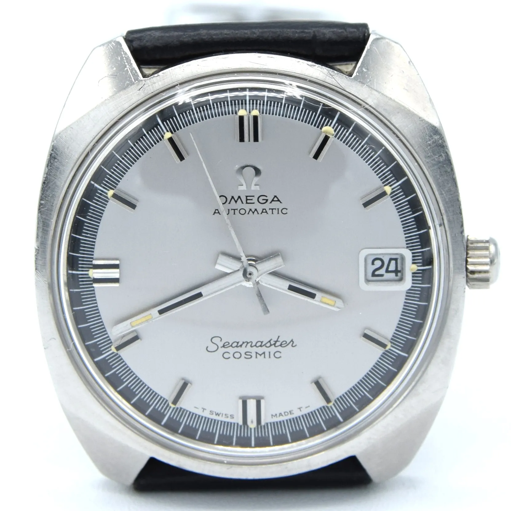 1968 Omega automatic cosmic date Model 166.022 in Stainless Steel Monocoque with two tone dial