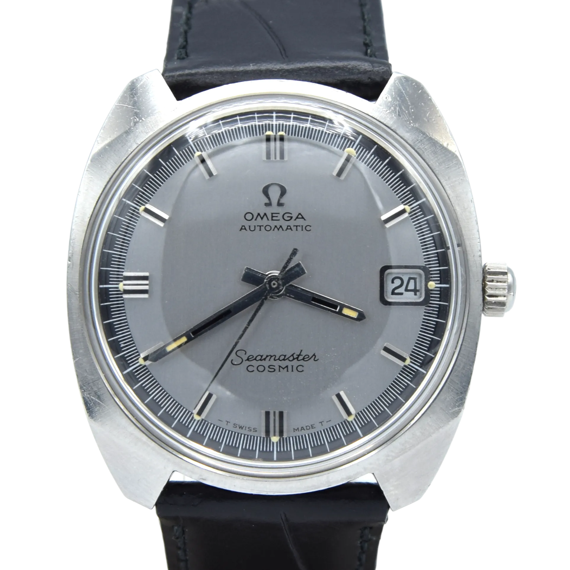 1968 Omega automatic cosmic date Model 166.022 in Stainless Steel Monocoque with two tone dial