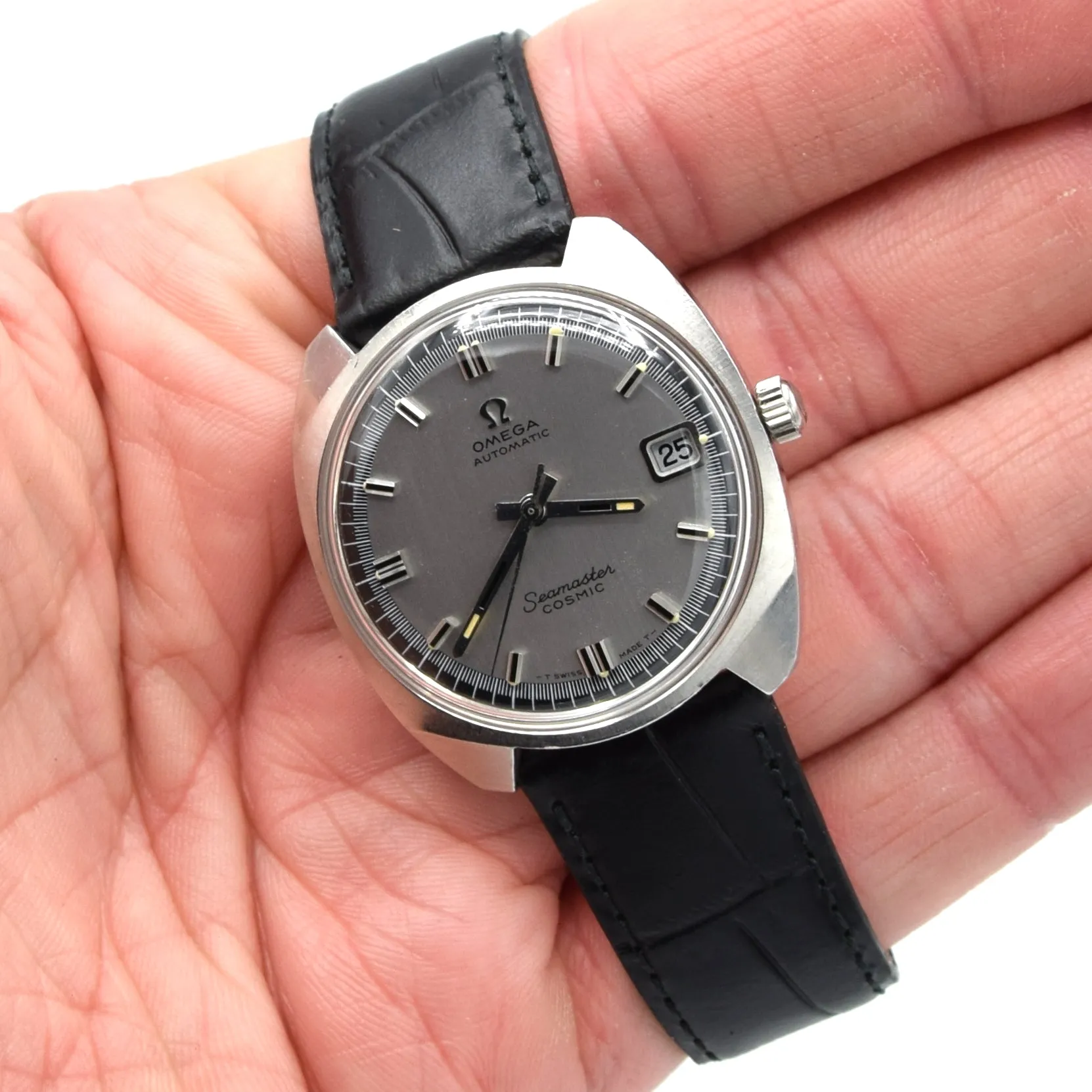 1968 Omega automatic cosmic date Model 166.022 in Stainless Steel Monocoque with two tone dial