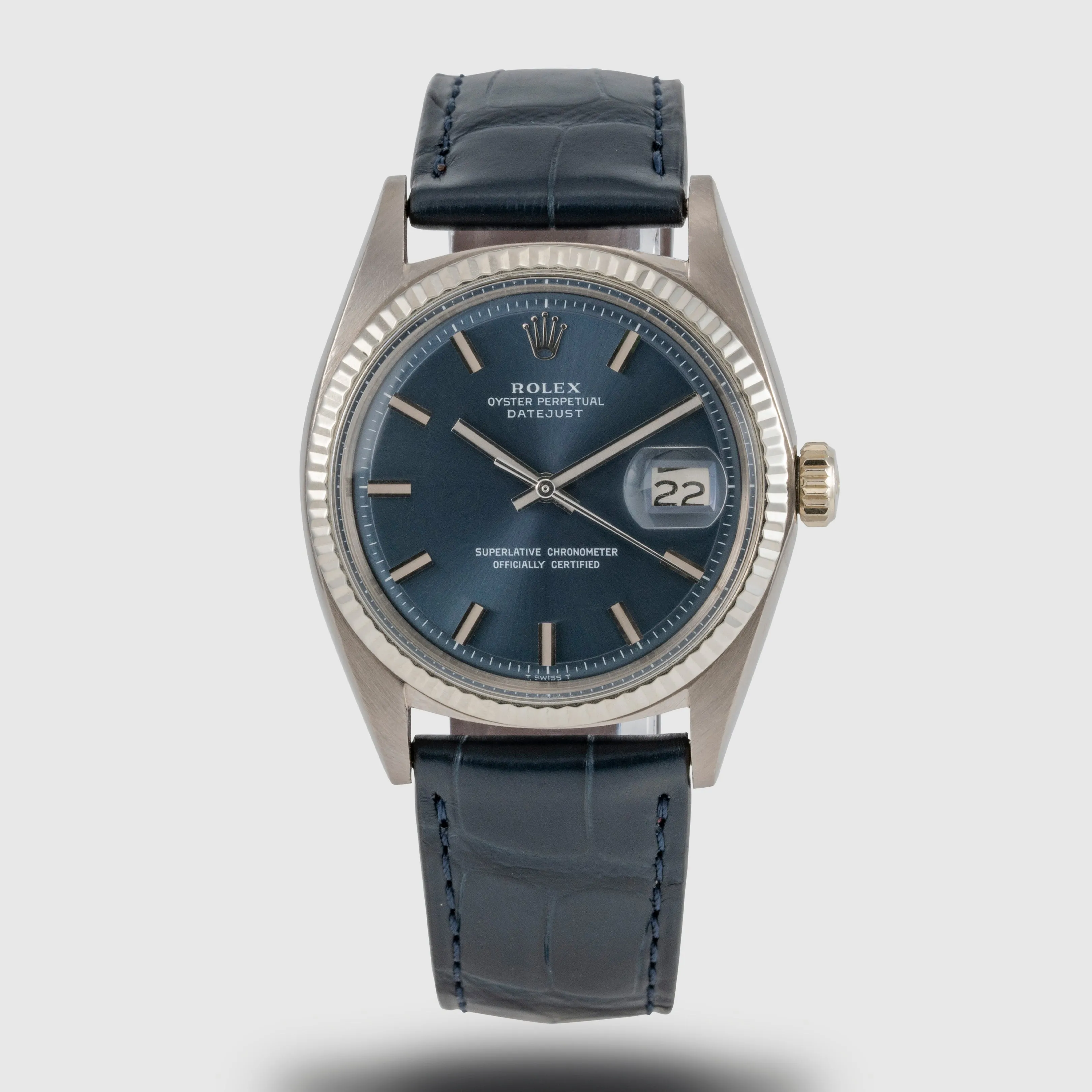 1970 Rolex Datejust White Gold Blue Wide Boy Dial Ref. 1601