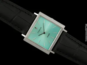 1970's Corum Vintage Mens "TV Shape" Quartz Dress Watch with Tiffany Blue Dial - Stainless Steel