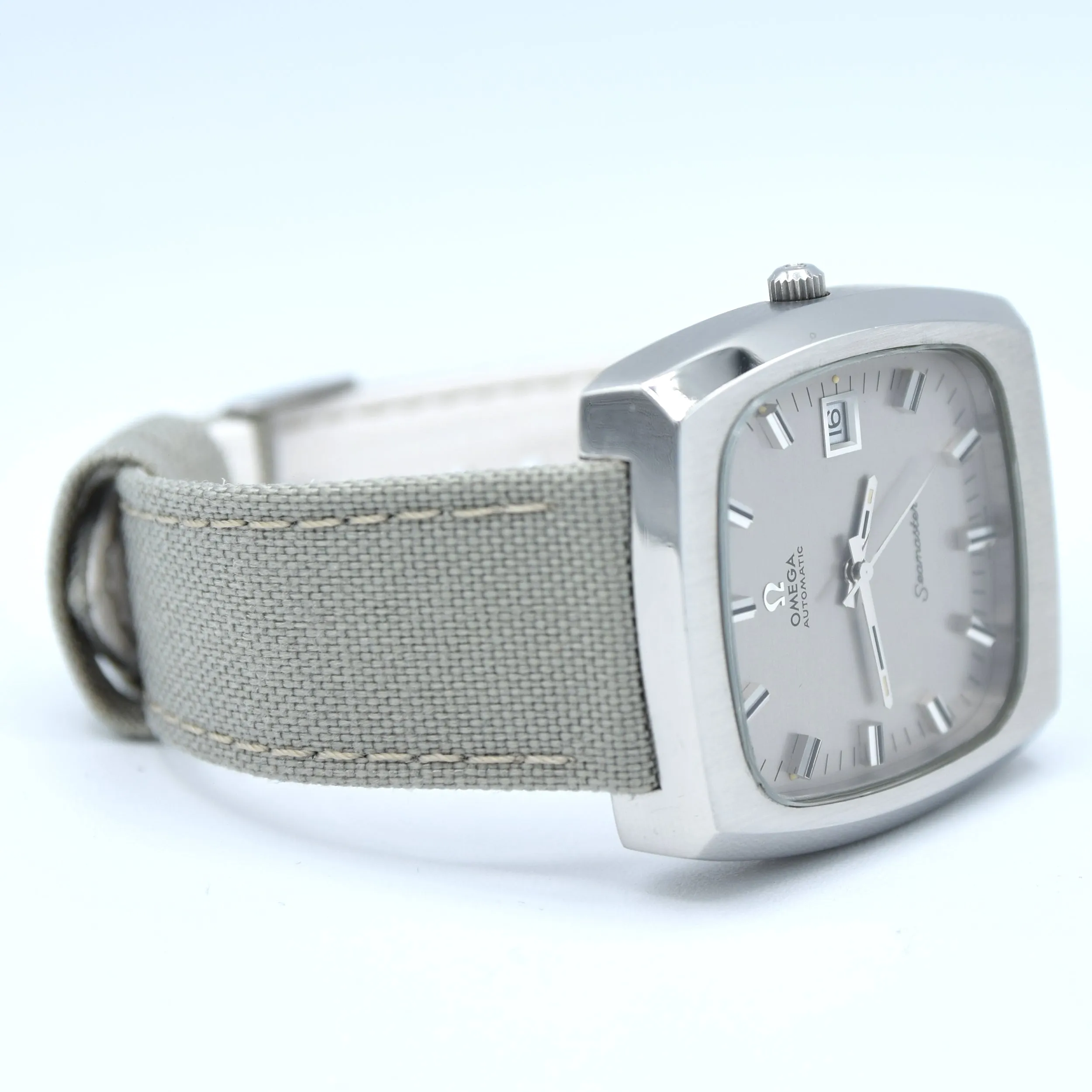 1973 Large Square Omega Seamaster Automatic Date Model 166.0138 in Stainless Steel