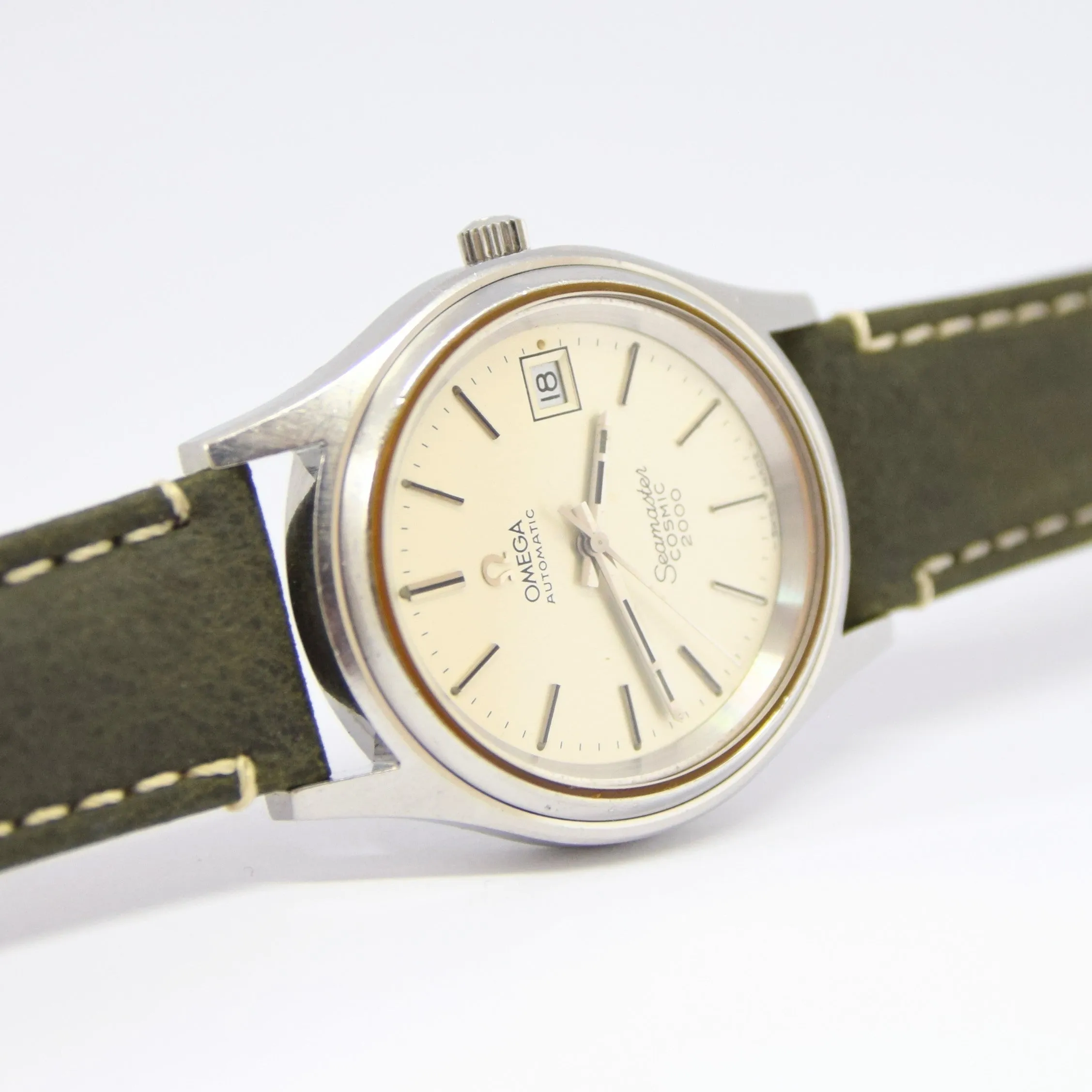 1973 Omega Large Cosmic 2000 Automatic Date Model 166.128 with Silvered Dial