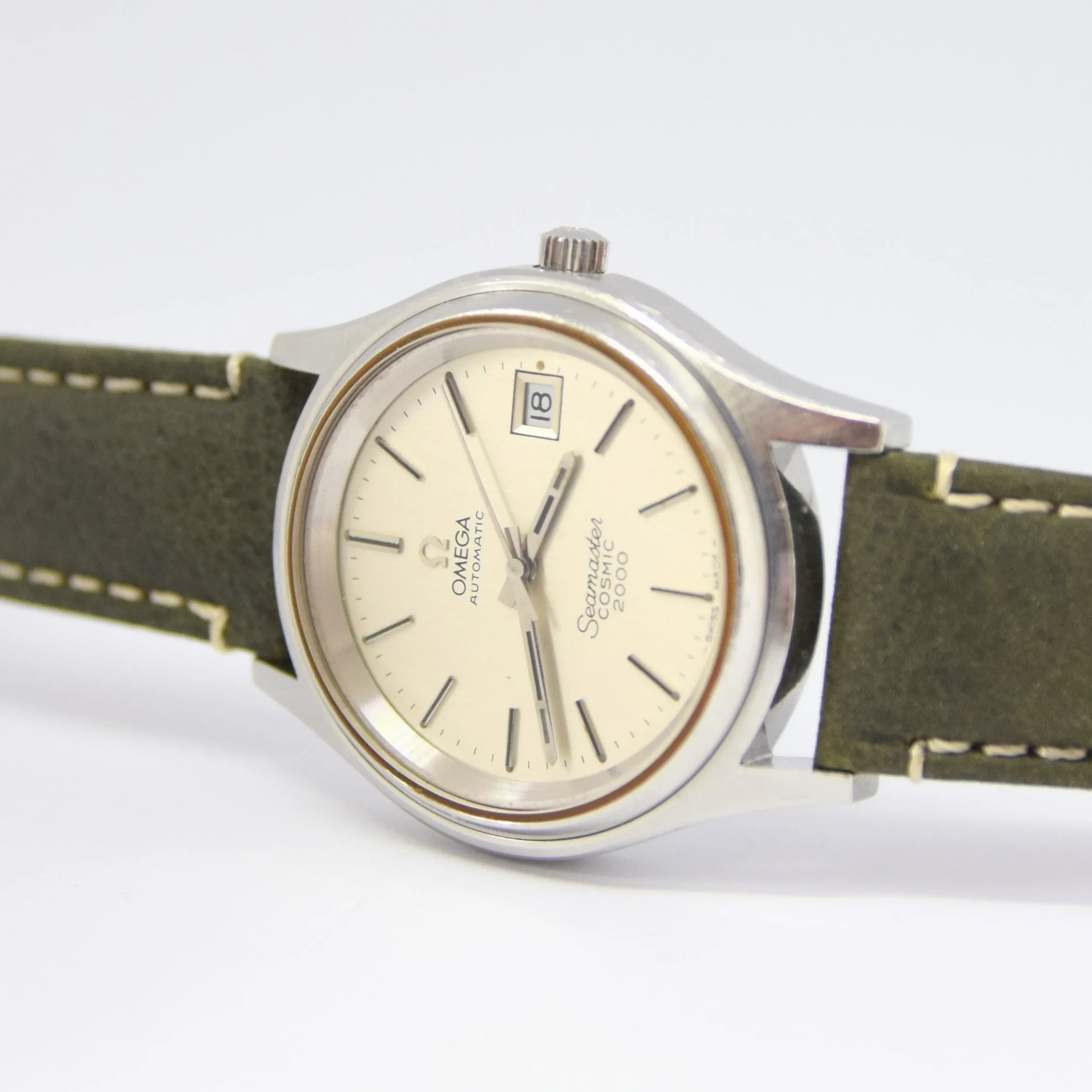 1973 Omega Large Cosmic 2000 Automatic Date Model 166.128 with Silvered Dial
