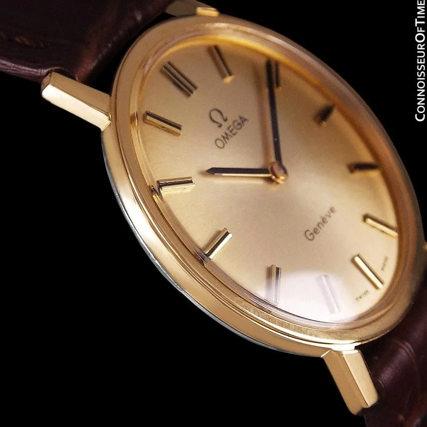 1975 Omega Geneve Vintage Mens Midsize Handwound Watch - 18K Gold Plated & Stainless Steel