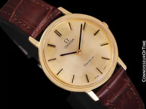 1975 Omega Geneve Vintage Mens Midsize Handwound Watch - 18K Gold Plated & Stainless Steel