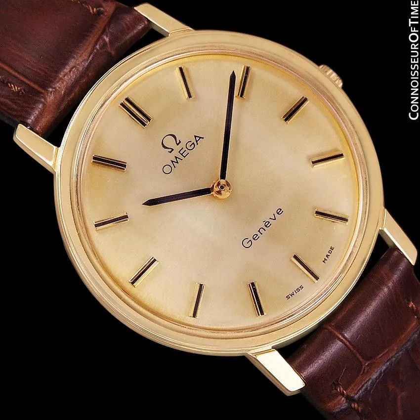 1975 Omega Geneve Vintage Mens Midsize Handwound Watch - 18K Gold Plated & Stainless Steel