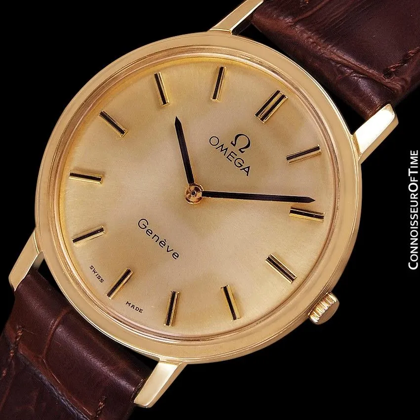 1975 Omega Geneve Vintage Mens Midsize Handwound Watch - 18K Gold Plated & Stainless Steel