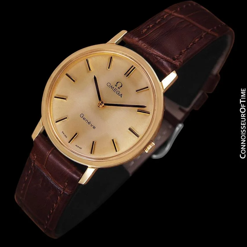 1975 Omega Geneve Vintage Mens Midsize Handwound Watch - 18K Gold Plated & Stainless Steel