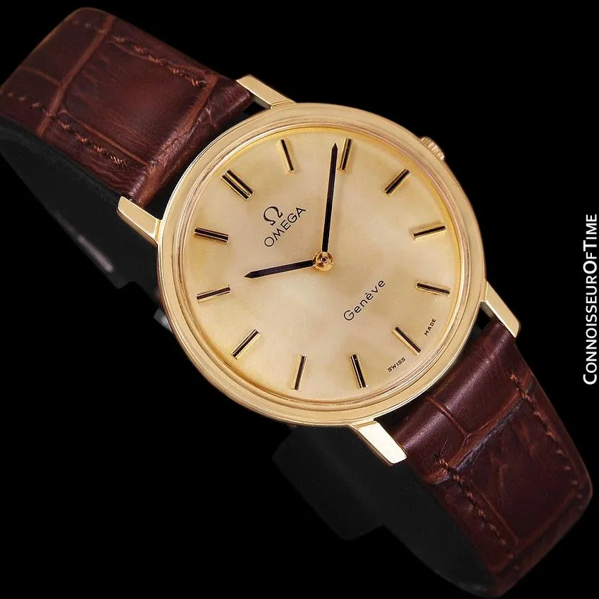 1975 Omega Geneve Vintage Mens Midsize Handwound Watch - 18K Gold Plated & Stainless Steel