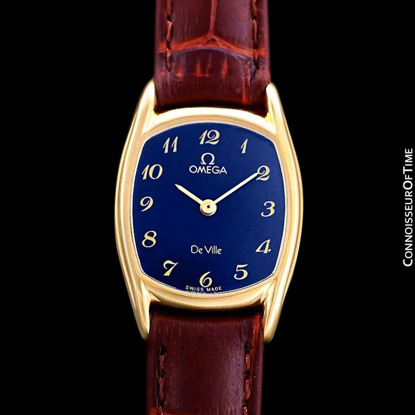1980's Omega De Ville Vintage Ladies Dress Quartz Watch - 18K Gold Plated & Stainless Steel