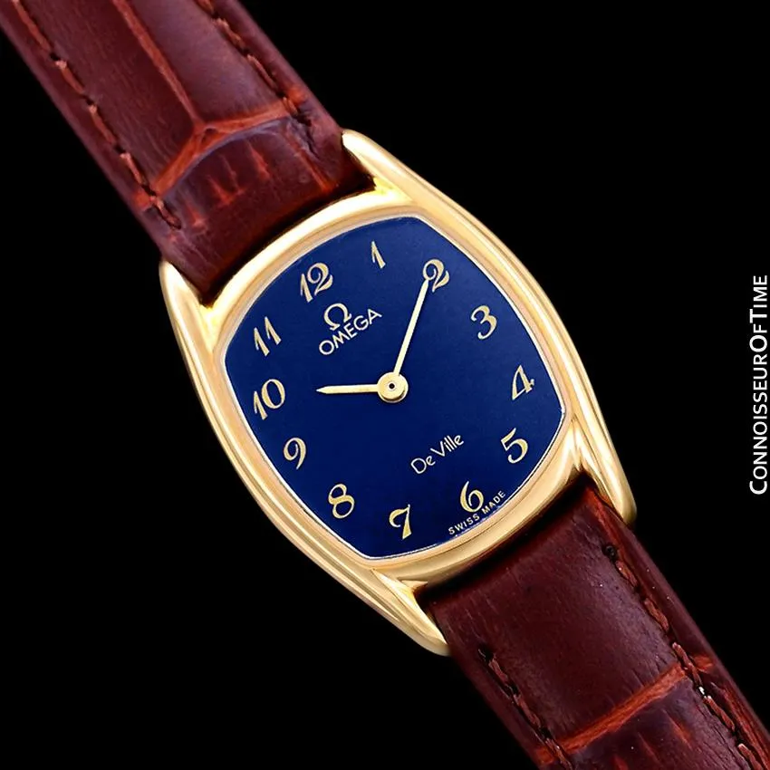 1980's Omega De Ville Vintage Ladies Dress Quartz Watch - 18K Gold Plated & Stainless Steel