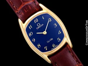1980's Omega De Ville Vintage Ladies Dress Quartz Watch - 18K Gold Plated & Stainless Steel