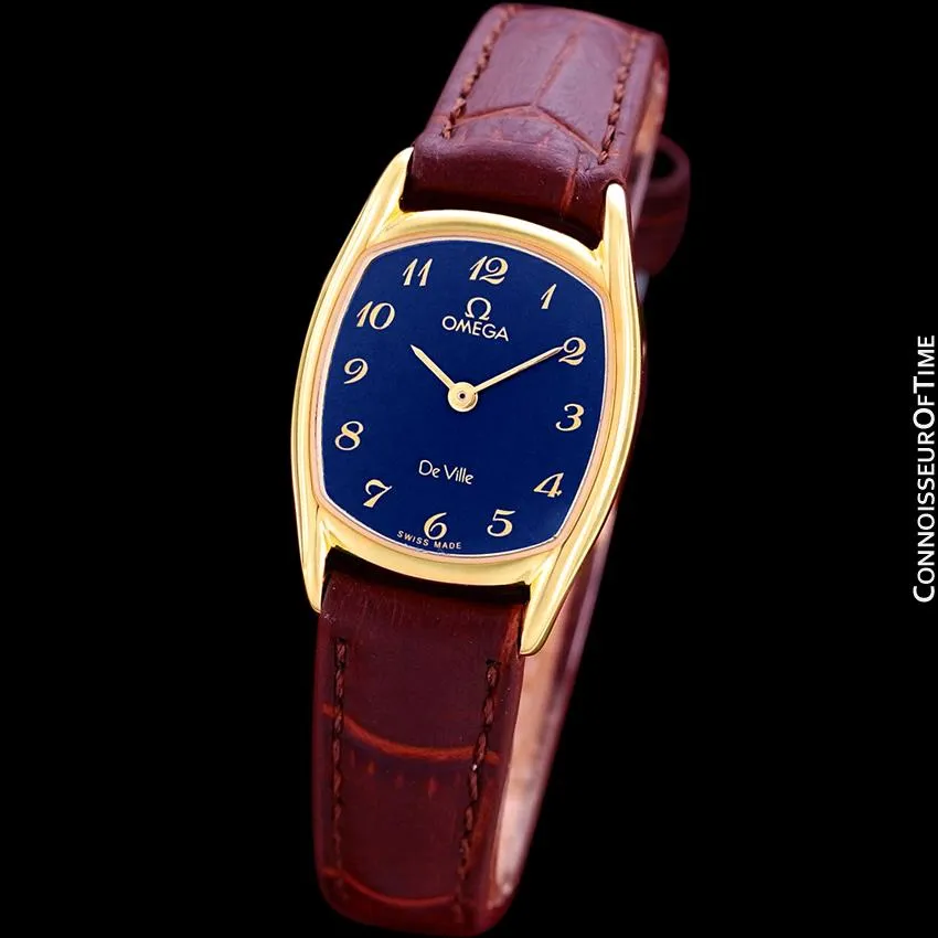 1980's Omega De Ville Vintage Ladies Dress Quartz Watch - 18K Gold Plated & Stainless Steel