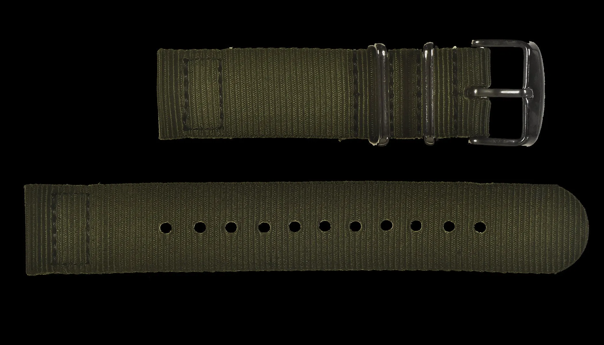 2 Piece 22mm Olive NATO Military Watch Strap in Ballistic Nylon with Stainless Steel Fasteners