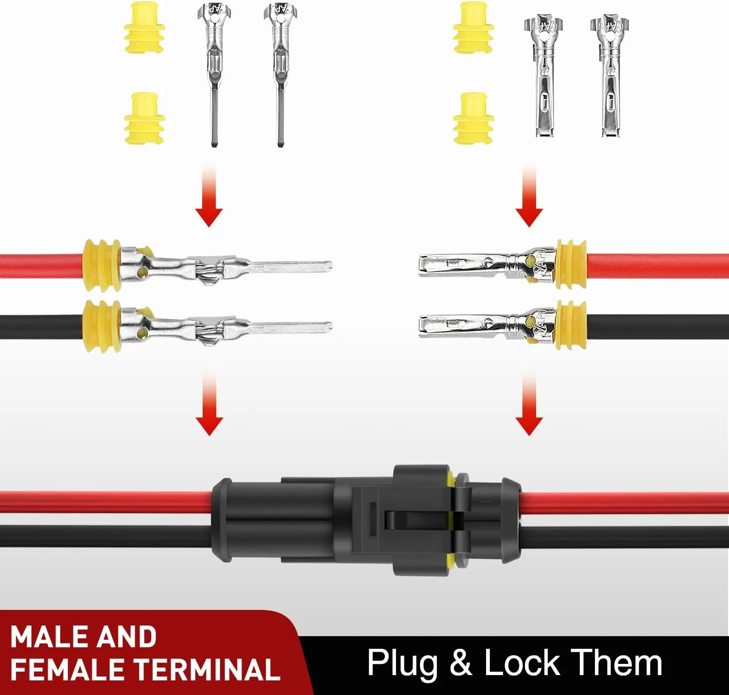 200PCS 2 Pin Electrical Connector Plug Male Female Terminal Wire Connector