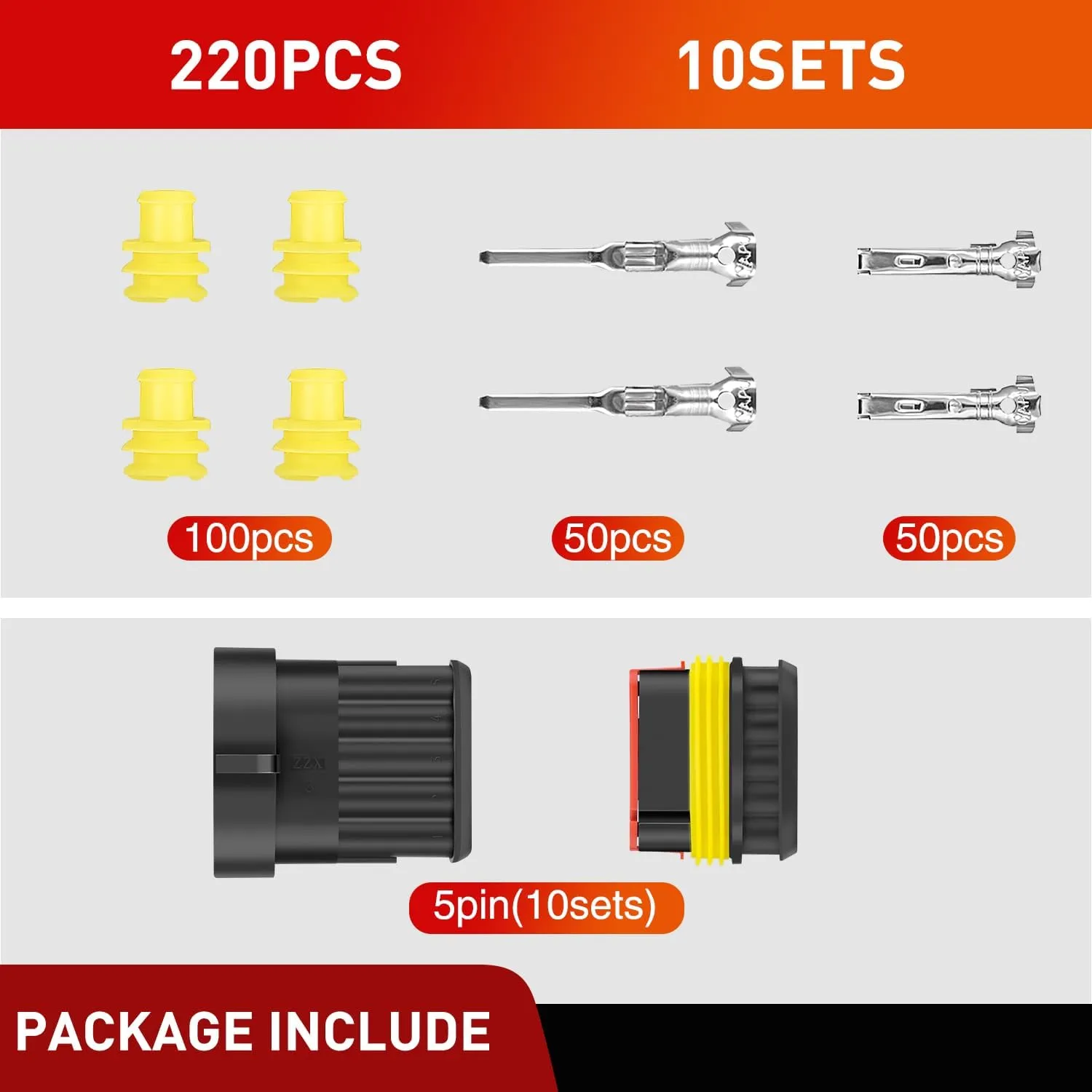 220PCS 5 Pin Electrical Connector Plug Male Female Terminal Wire Connector