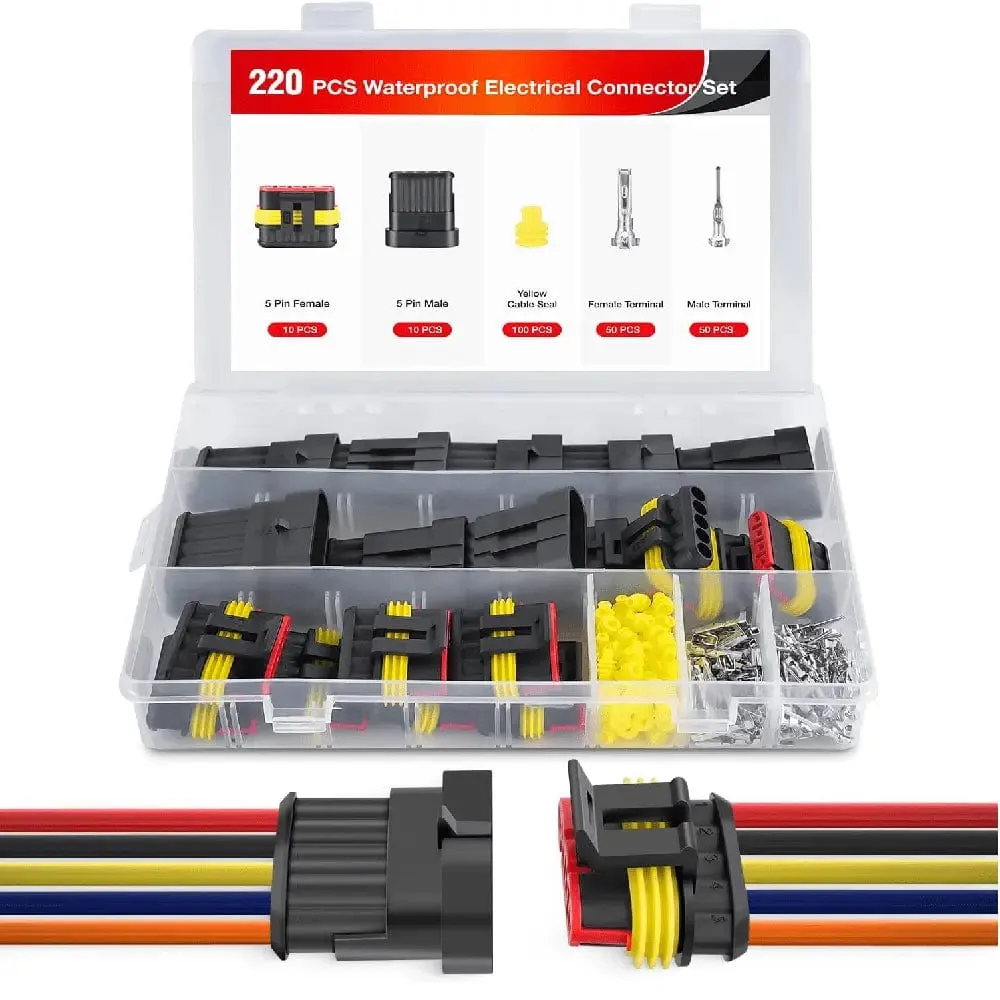220PCS 5 Pin Electrical Connector Plug Male Female Terminal Wire Connector
