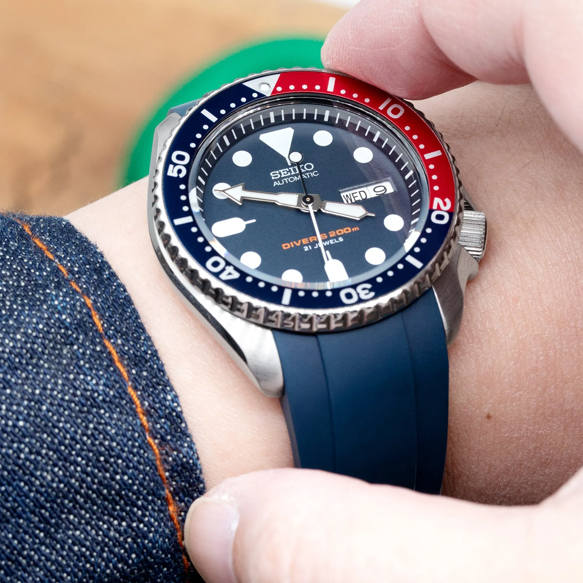 22mm Crafter Blue - CB10-F Blue FKM Rubber Curved Lug Watch Band for Seiko SKX007