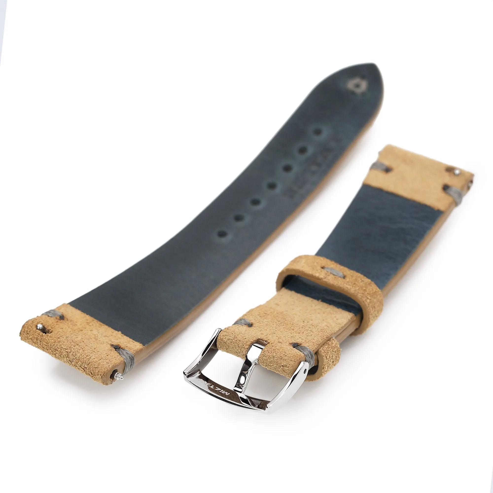 22mm Khaki Quick Release Italian Suede Leather Strap, Charcoal Grey St.