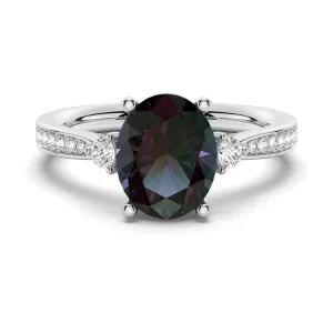3 CT. Oval Cut Alexandrite Engagement Ring With Moissanite Accents