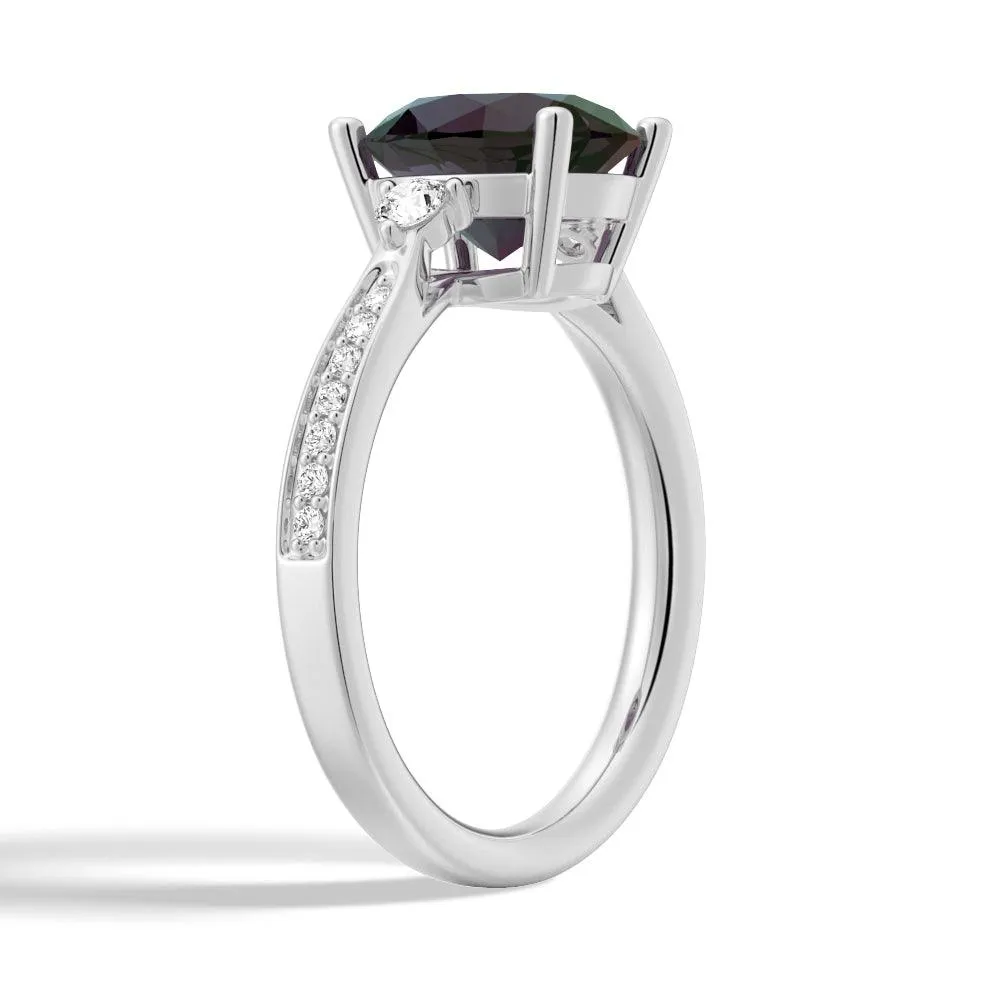 3 CT. Oval Cut Alexandrite Engagement Ring With Moissanite Accents