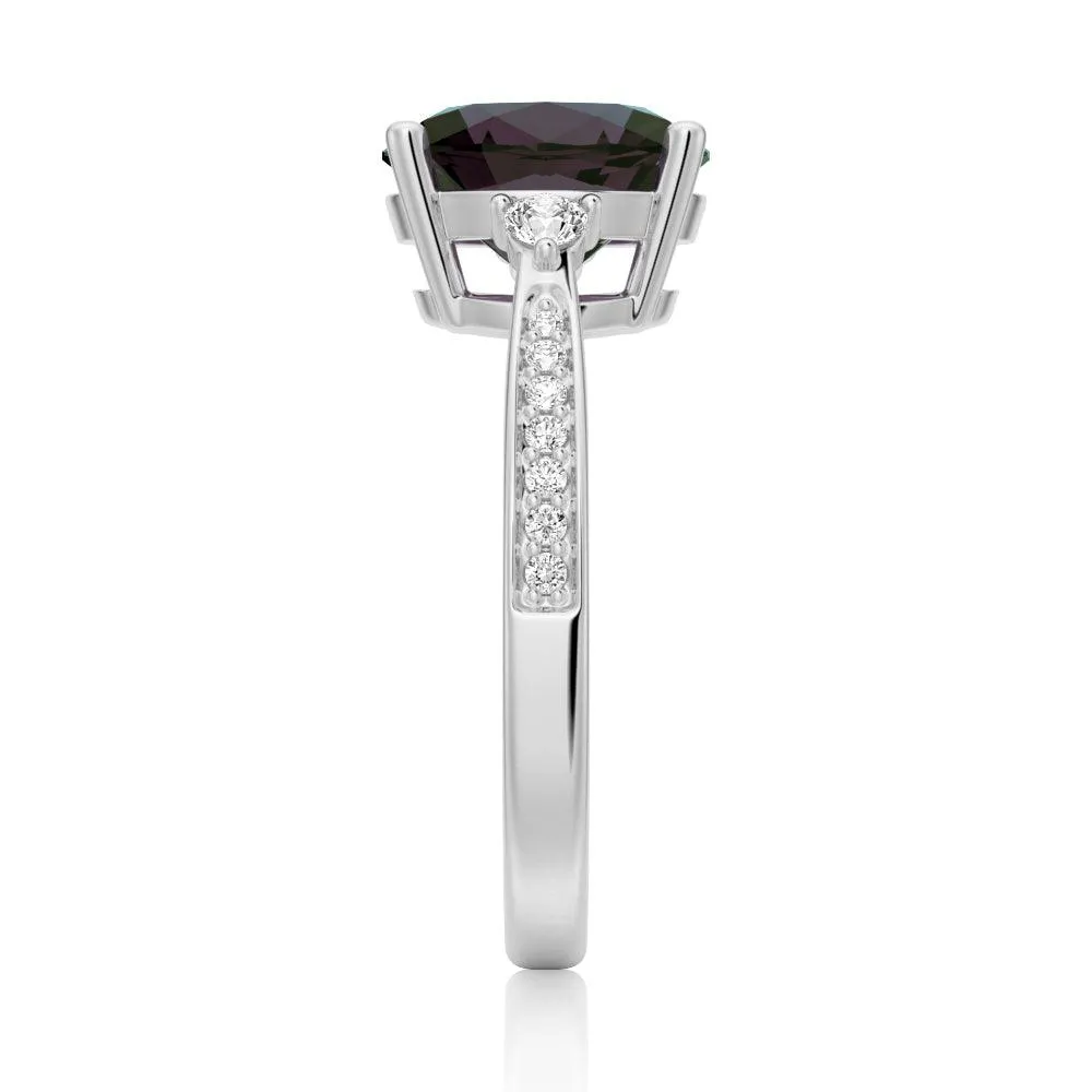3 CT. Oval Cut Alexandrite Engagement Ring With Moissanite Accents