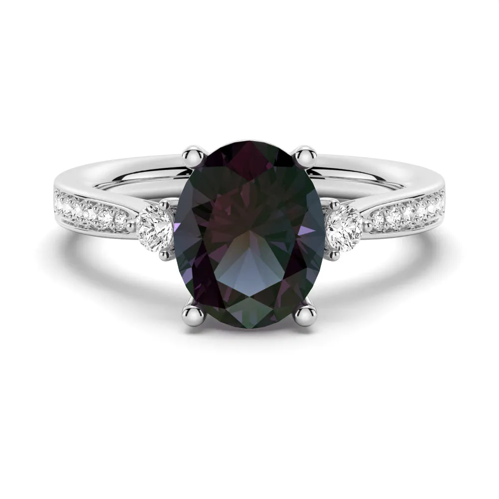 3 CT. Oval Cut Alexandrite Engagement Ring With Moissanite Accents