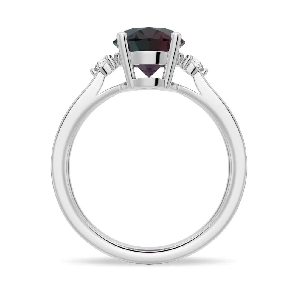 3 CT. Oval Cut Alexandrite Engagement Ring With Moissanite Accents