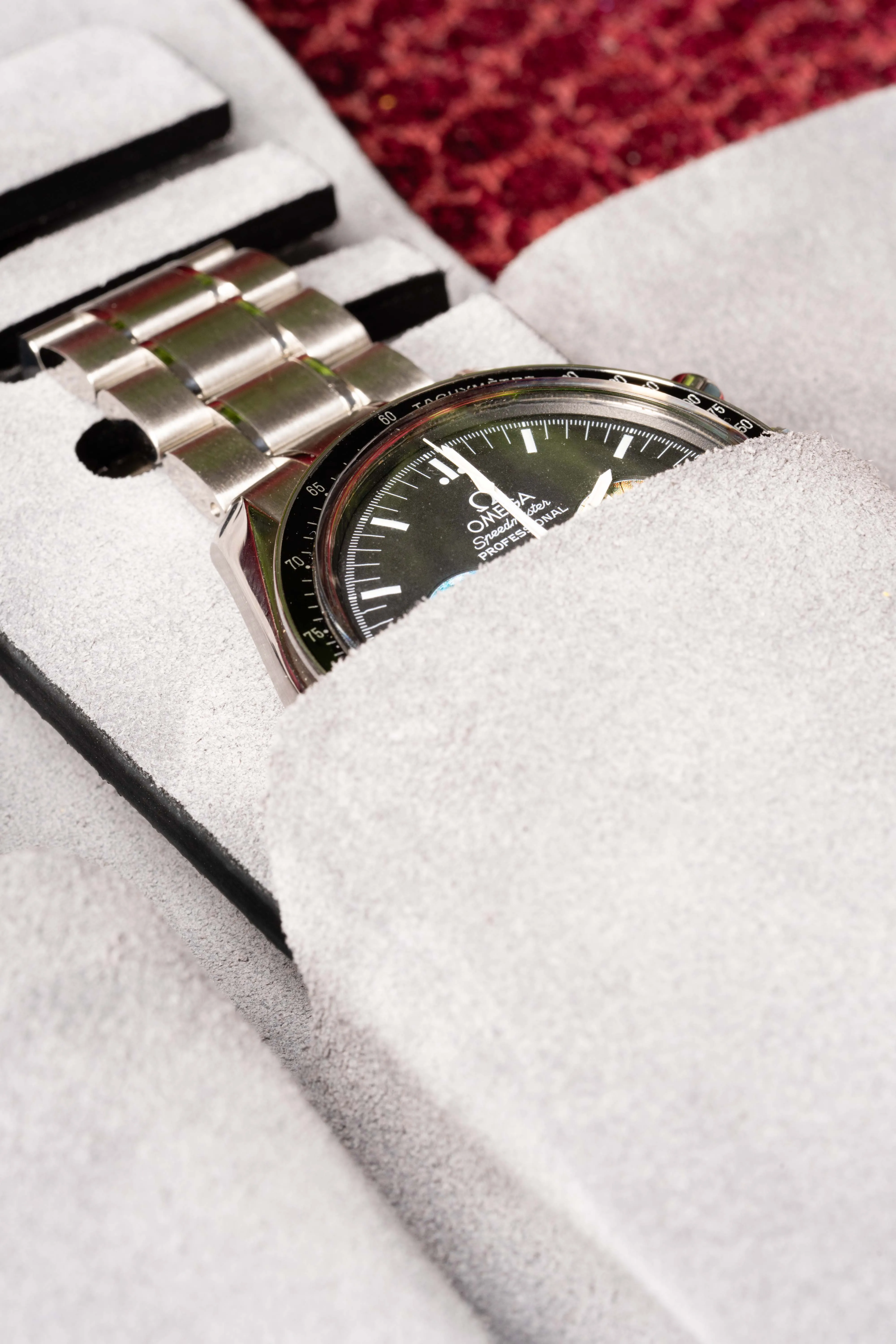3-Watch Black Togo & Gray Suede Leather Watch Case