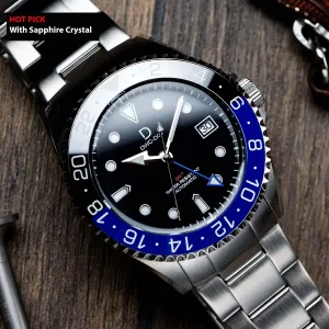 42mm "Batman" Diver Dress GMT Watch Kit | NH34 GMT Dive Watch | Stainless Stain Bracelet | Ceramic Blue-Black GMT Bezel | DWC-D03