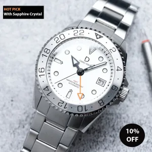 42mm White Dial "Explorer" GMT Watch Kit | Stainless Stain Bracelet | Silver GMT Bezel | DWC-D03