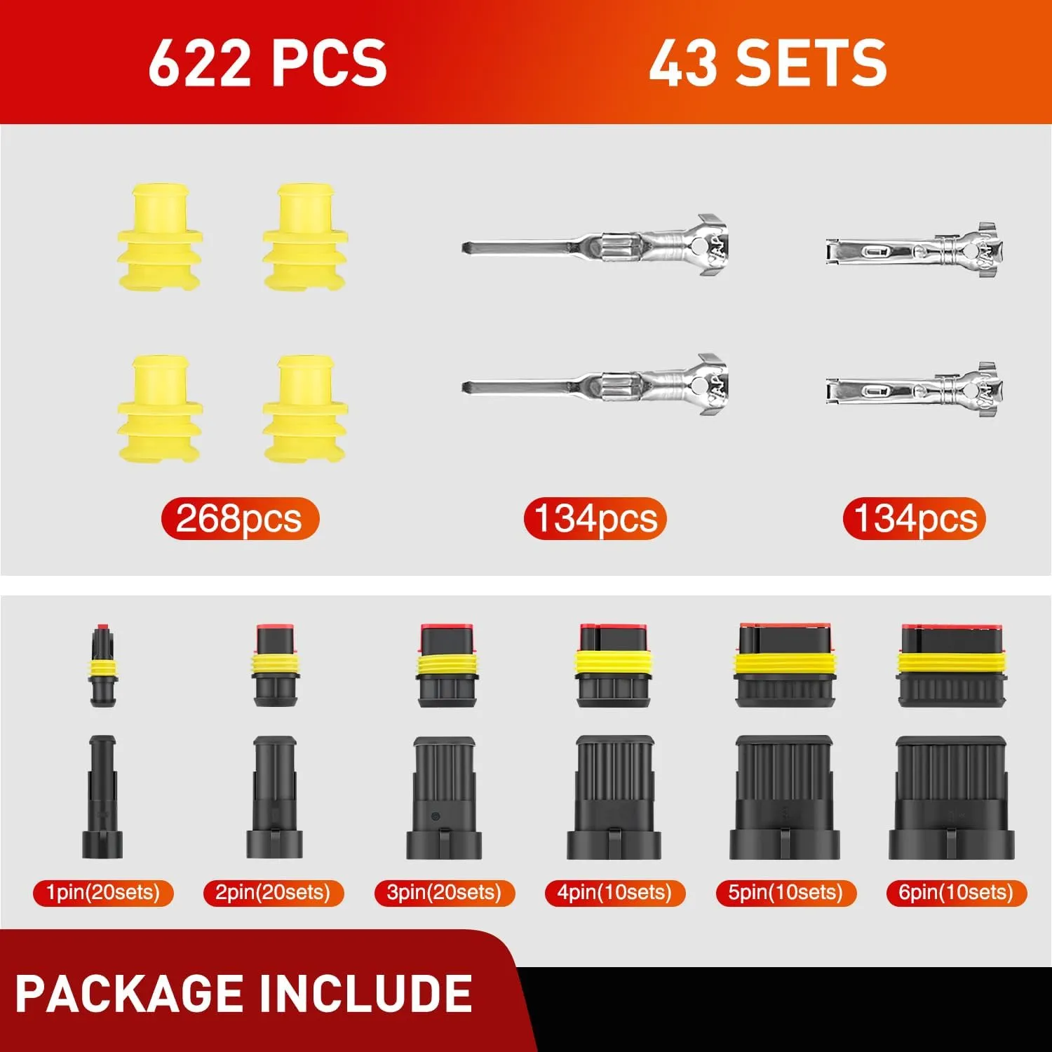 622PCS 1 2 3 4 5 6 Pin Electrical Connector Plug Male Female Terminal Wire Connector