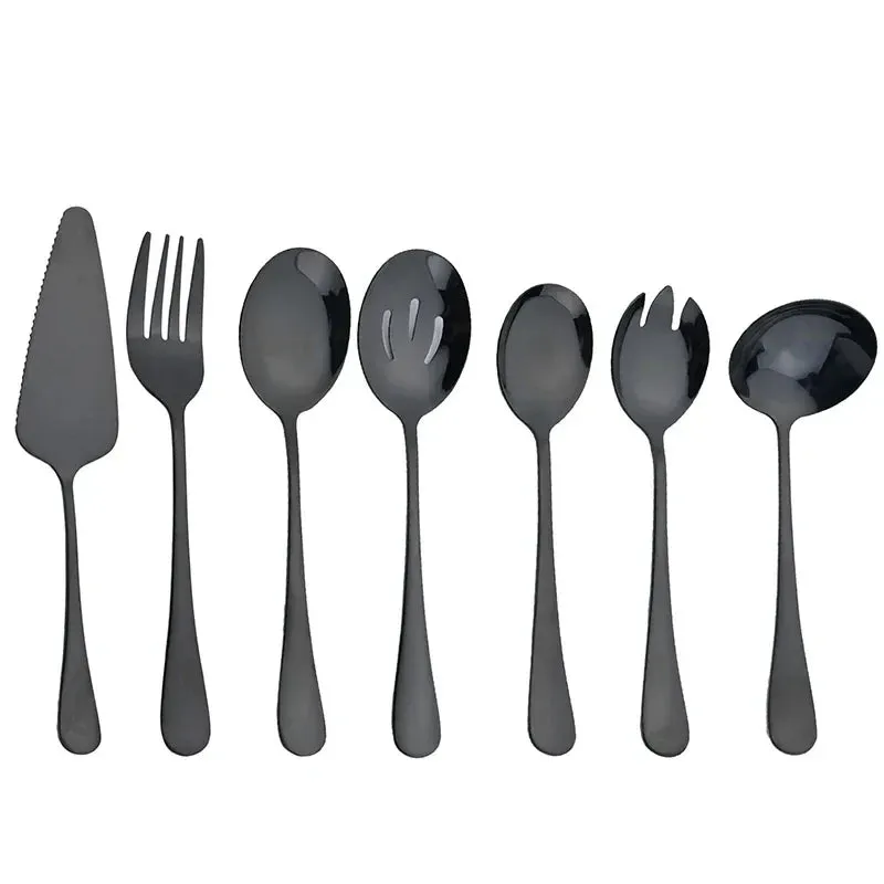 7 Piece Stainless Steel Dinnerware Set With Gold Accents