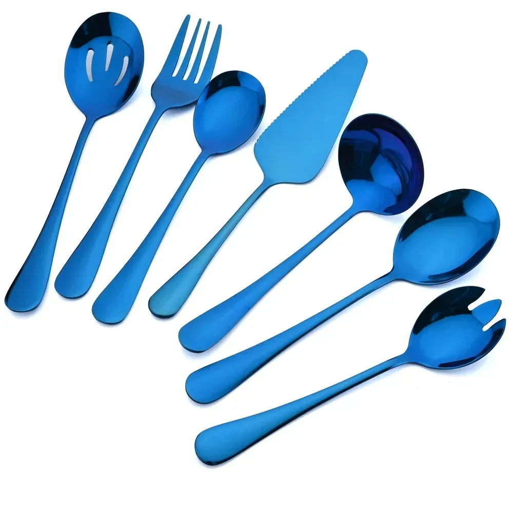 7 Piece Stainless Steel Dinnerware Set With Gold Accents